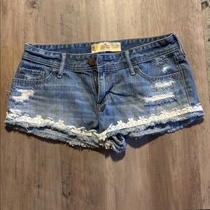 Hollister Blue Jean Shorts with White Lace Trim